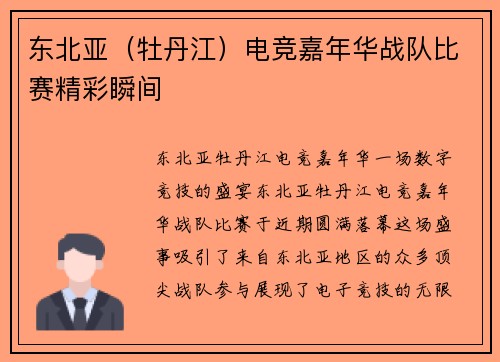 东北亚（牡丹江）电竞嘉年华战队比赛精彩瞬间