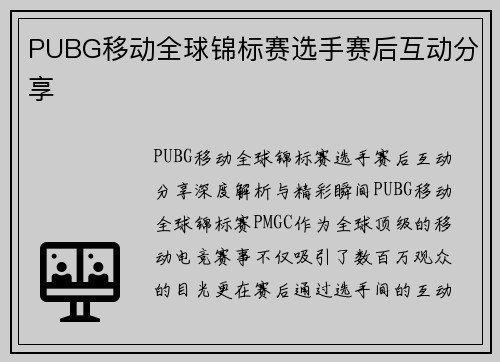 PUBG移动全球锦标赛选手赛后互动分享
