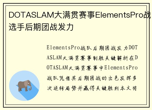 DOTASLAM大满贯赛事ElementsPro战队选手后期团战发力